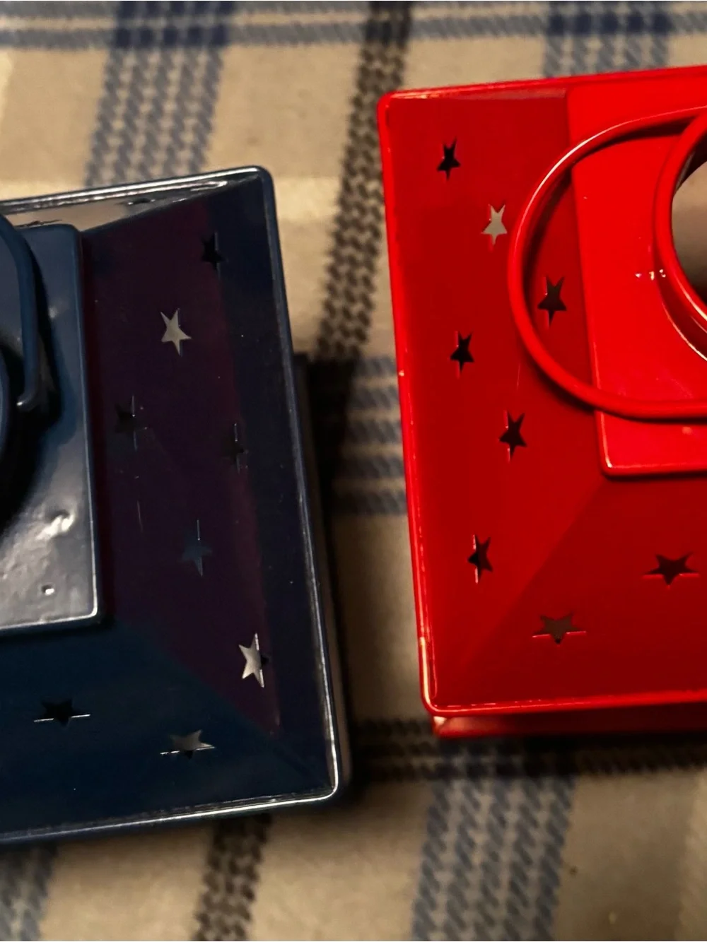 Decorative Star Lanterns - Navy and Red Metal Lanterns
